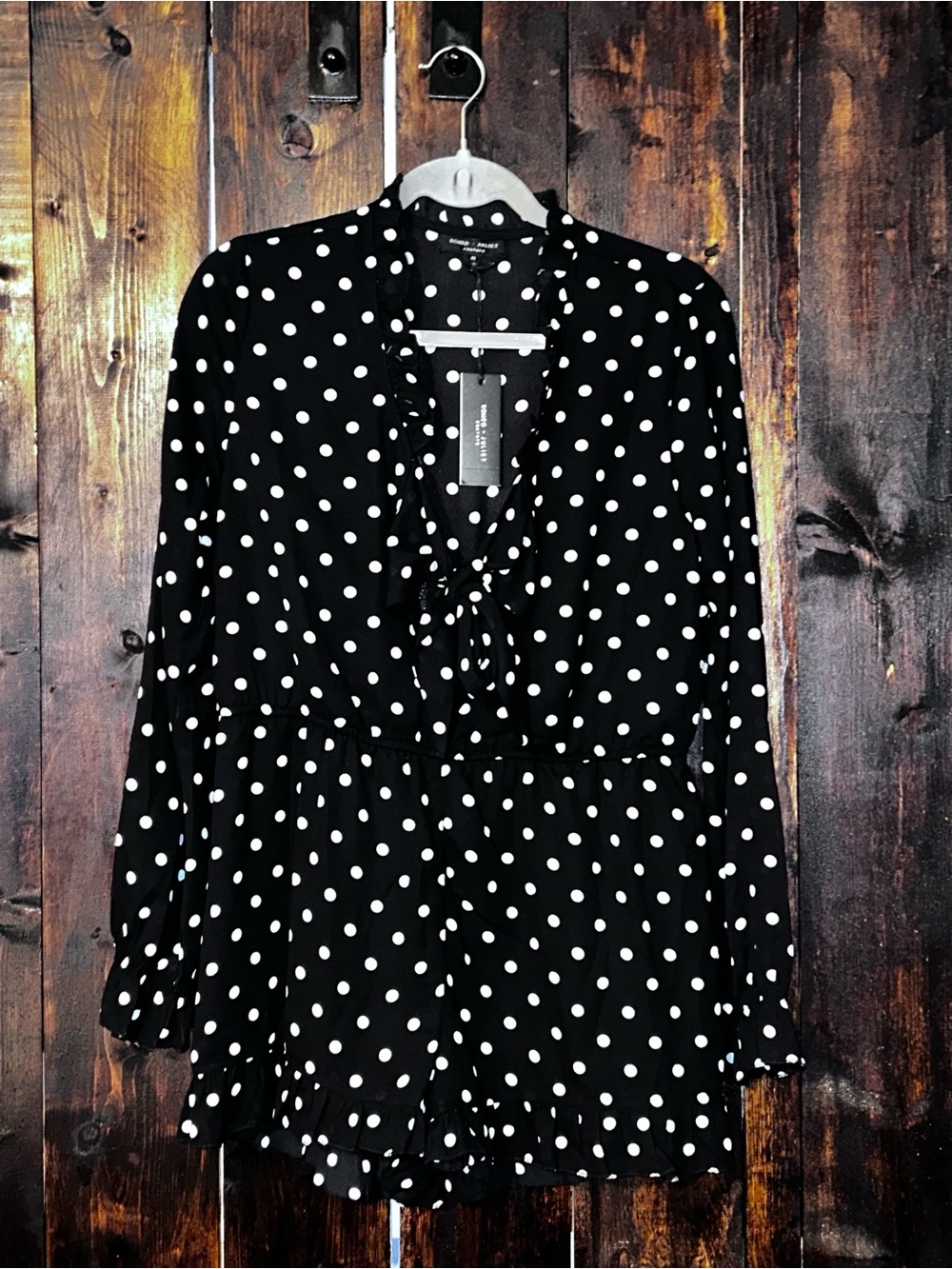Romeo & Juliet Couture Black Polka Dot Long Sleeve Romper